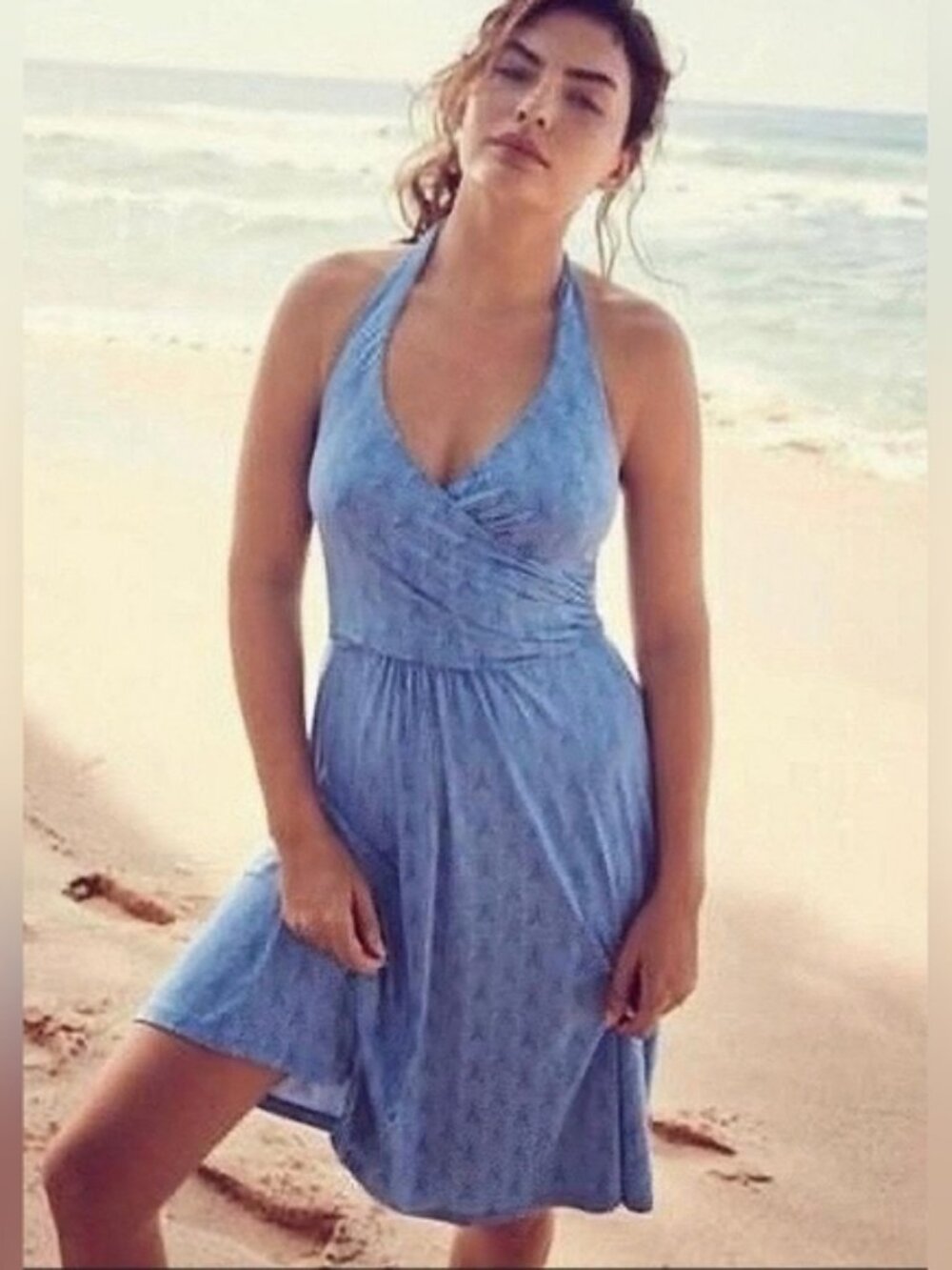Boden St. Lucia Blue SZ 6 Geometric Print Halter Stretch Jersey Sun Dress
